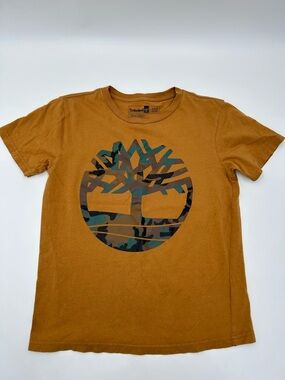 Timberland Mustard Short-Sleeve Tee with Camo Tree Logo